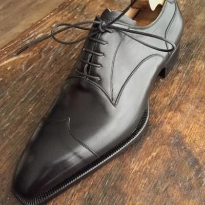 Christmas black wingtip leather handmade men's office shoes - Thumbnail 5