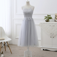 Gray tulle lace prom dress A line evening dress - Thumbnail 2