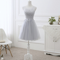 Gray tulle lace prom dress A line evening dress - Thumbnail 3