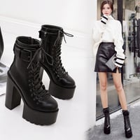Black Chunky High Heel Boots - Thumbnail 3