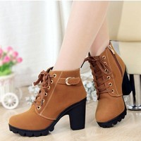Vintage Lace Up Chunky Booties - Thumbnail 2