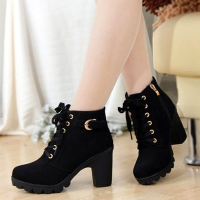 Vintage lace up chunky booties