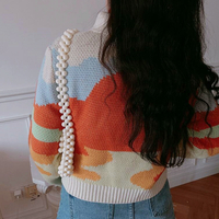 Geometric Pattern Color Block Knitted Cardigan - Thumbnail 5