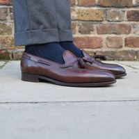 Handmade Burgundy Leather Split Toe Tussle Dress Shoes for Men's - Thumbnail 1