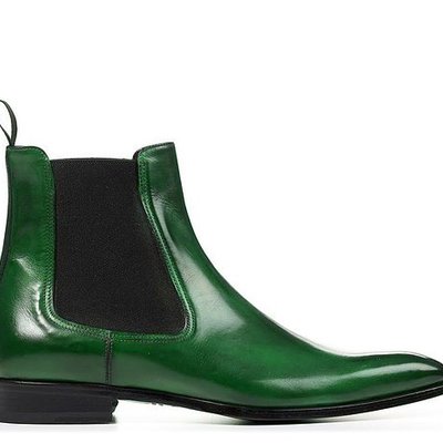 New handmade men's green leather chelsea boots, men ankle fashion dress boots - Thumbnail 1