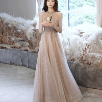 Elegant tulle beads long prom dress evening dress - Thumbnail 4