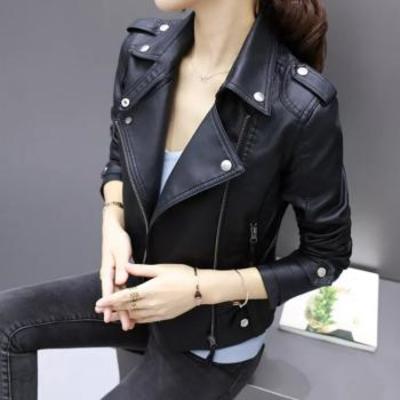 Women's genuine lambskin leather motorcycle slim fit designer biker jacket
