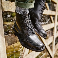 Mens New Black Wing Tip Leather Fancy Ankle Lace Up Formal Boot - Thumbnail 4