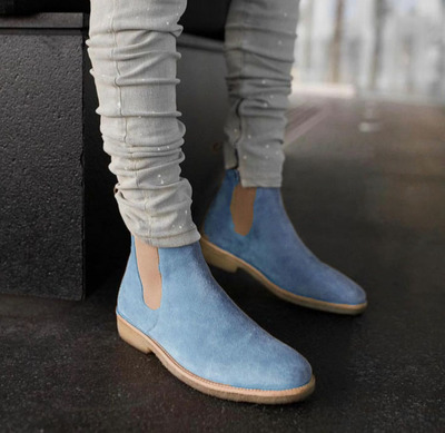 Men Blue Chelsea Boots, Men Ankle Boot, Men Dress Boots