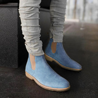 Men Blue Chelsea Boots, Men Ankle Boot, Men Dress Boots - Thumbnail 4