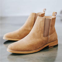 Handmade Mens Beige Color Suede Chelsea Boots, Men Beige Suede Ankle Boot - Thumbnail 4