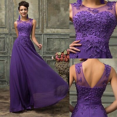 Purple Long Prom Dresses with Appliques