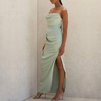 Pale Sage Strapless Prom Dresses with Split Side - Thumbnail 1