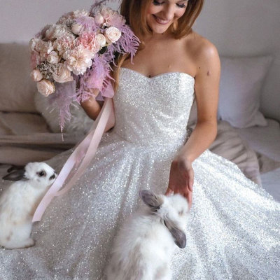 Sparkly tea length wedding dresses bridal gown  - Thumbnail 3