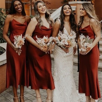 Tea length dark orange bridesmaid dresses under 100 - Thumbnail 2
