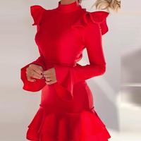 Women'S Solid Color Ruffled Backless Dress - Thumbnail 1
