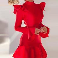 Women'S Solid Color Ruffled Backless Dress - Thumbnail 2