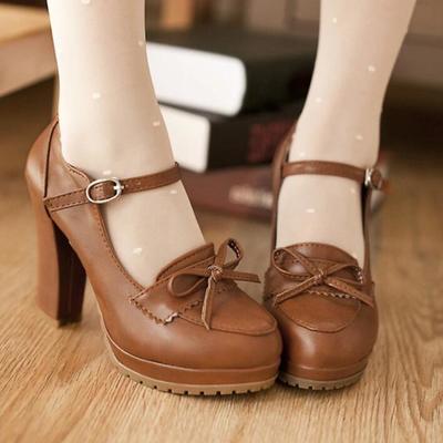 Retro bowknot chunky high heels