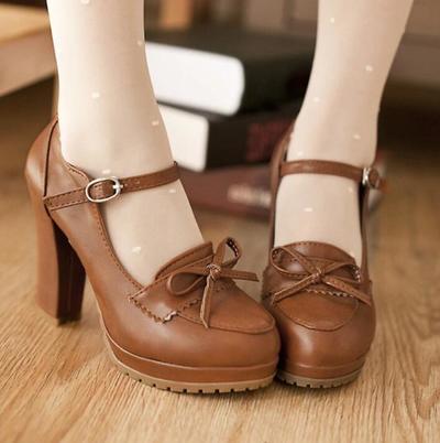 Retro Bowknot Chunky High Heels