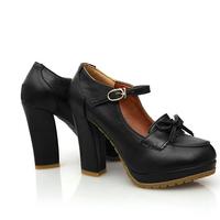 Retro Bowknot Chunky High Heels - Thumbnail 4