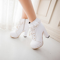 Sweet Lace Chunky Heel Booties - Thumbnail 2