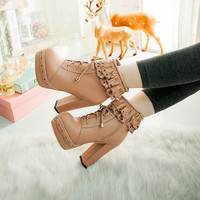 Sweet Lace Chunky Heel Booties - Thumbnail 3
