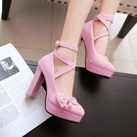 Bowknot Cross Strap High Heels - Thumbnail 5