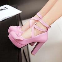 Bowknot Cross Strap High Heels - Thumbnail 6