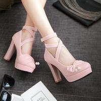 Bowknot Cross Strap High Heels - Thumbnail 2