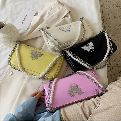 Butterfly pearl chain shoulder bag
