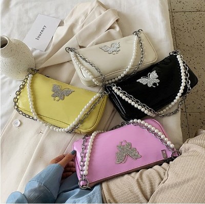 Butterfly Pearl Chain Shoulder Bag