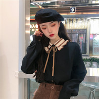 Cute Peter Pan Collar Lace up Lonbg Sleeve Blouse - Thumbnail 2