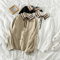 Cute Peter Pan Collar Lace up Lonbg Sleeve Blouse - Thumbnail 3