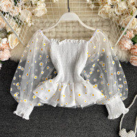 Ruffled Kawaii Lantern Sleeve See Trough Lace Top - Thumbnail 6