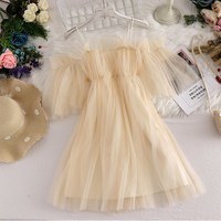 Off Shoudler Ruffled Beautiful Tulle Dresses - Thumbnail 2