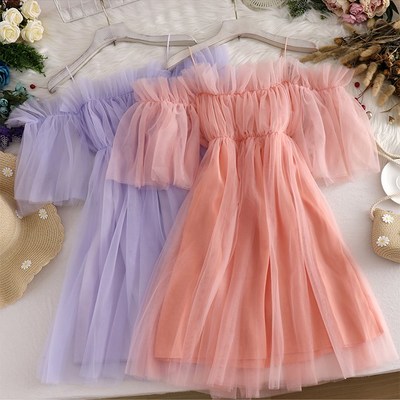 Off Shoudler Ruffled Beautiful Tulle Dresses