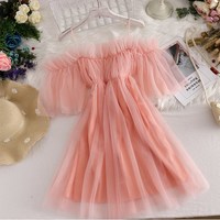 Off Shoudler Ruffled Beautiful Tulle Dresses - Thumbnail 1