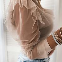 Temperament Ruffled Lace Splicing Shirt - Thumbnail 2