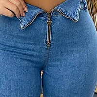 High Waist Design Jeans - Thumbnail 1