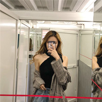 Cute Halter Neck Off Shoulder Crop Top Bodycon T-shirt Tee Shirt Blouse E-Girl Kawaii Korean Japanese Harajuku Retro Streetwear Aesthetic - Thumbnail 5