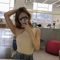Cute Halter Neck Off Shoulder Crop Top Bodycon T-shirt Tee Shirt Blouse E-Girl Kawaii Korean Japanese Harajuku Retro Streetwear Aesthetic - Thumbnail 7