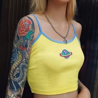 Cute Sexy Planet Embroidery Crop Top Tank Spaghetti Strap T-shirt Tee Shirt E-Girl Kawaii Korean Japanese Harajuku Retro Streetwear Fashion - Thumbnail 2