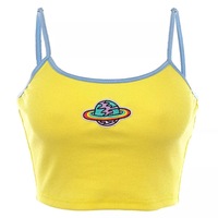 Cute Sexy Planet Embroidery Crop Top Tank Spaghetti Strap T-shirt Tee Shirt E-Girl Kawaii Korean Japanese Harajuku Retro Streetwear Fashion - Thumbnail 3