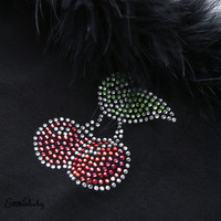 Cute Sexy Cherry Crystal Fluffy Fur Crop Top Off the Shoulder Tube T-shirt Tee Shirt E-Girl Kawaii Korean Japanese Harajuku Retro Streetwear Fashion - Thumbnail 4