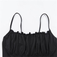 Cute Sexy Ruched Ruffle Crop Top Camisole Tank Spaghetti T-shirt Tee Shirt E-Girl Kawaii Korean Japanese Harajuku Retro Streetwear Fashion - Thumbnail 6