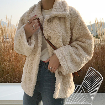 Cute Teddy Fur Coat Thick Autumn Loose Button Plush Jacket E-Girl Kawaii Korean Japanese Harajuku Retro Streetwear Fashion