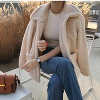 Cute Teddy Fur Coat Thick Autumn Loose Button Plush Jacket E-Girl Kawaii Korean Japanese Harajuku Retro Streetwear Fashion - Thumbnail 7