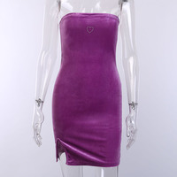 Cute Sexy Heart Love Velvet Mini Split Dress Bodycon Sleeveless Backless Party E-Girl Kawaii Korean Japanese Harajuku Retro Streetwear Fashion - Thumbnail 4