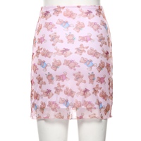 Cute Pink Bear Cartoon 90s Vintage Print Mesh Sheer Mini Skirt Bottom E-Girl Kawaii Korean Japanese Harajuku Retro Streetwear Fashion - Thumbnail 5