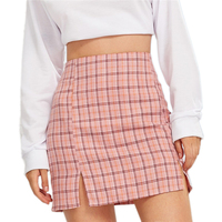 Cute Pink Black Plaid Check Print Split Bodycon A-Line High Waisted  Mini Skirt Bottom E-Girl Kawaii Korean Japanese Harajuku Retro Streetwear Fashion - Thumbnail 9